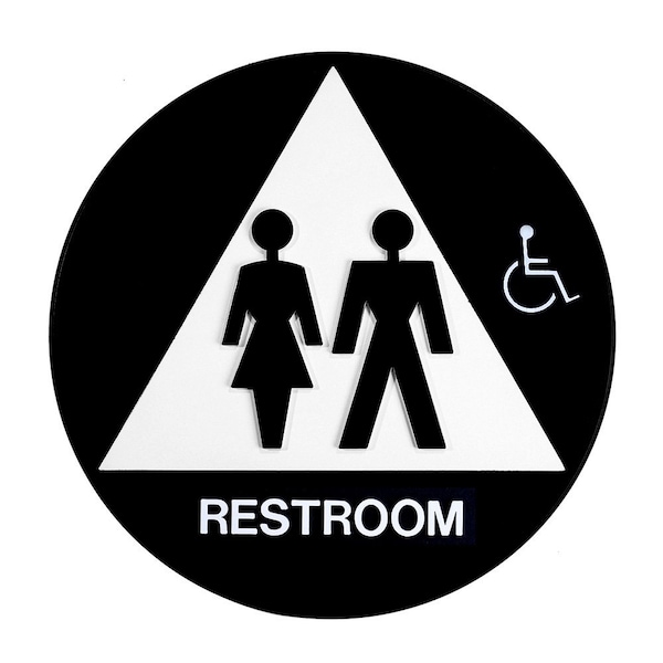 Bcf 12 x 12, Unisex Door Sign, Circular With Triangle Print, Picture, Text & Handicapped Symbol, Blac SBH12U-BLACK-WHITE-1 - main